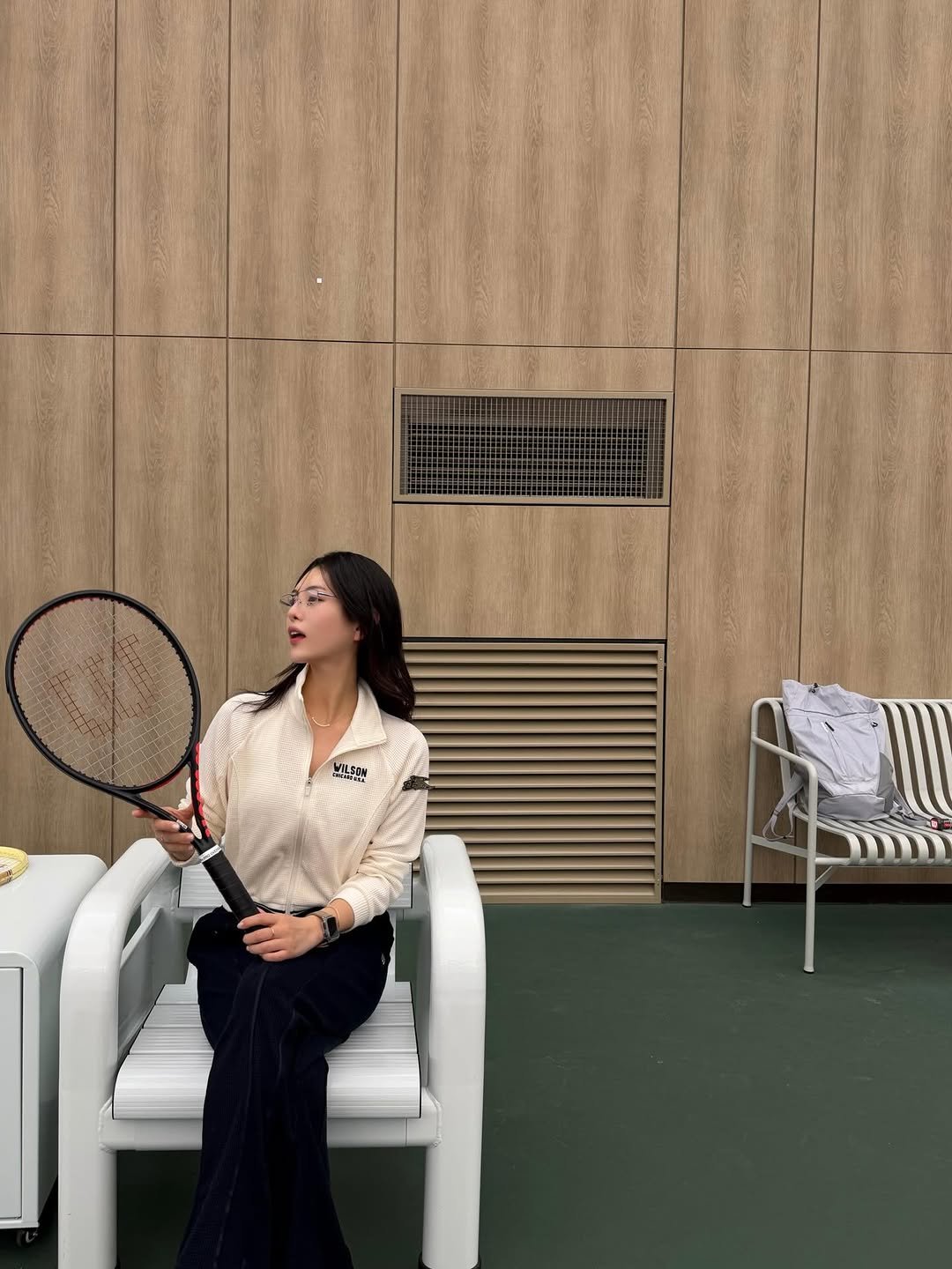 Photo shared by 하늘 민 고울 선 on January 29, 2026 tagging @wilsontennis, @wilson, and @wilsonkorea. May be an image of tennis, racket and text.