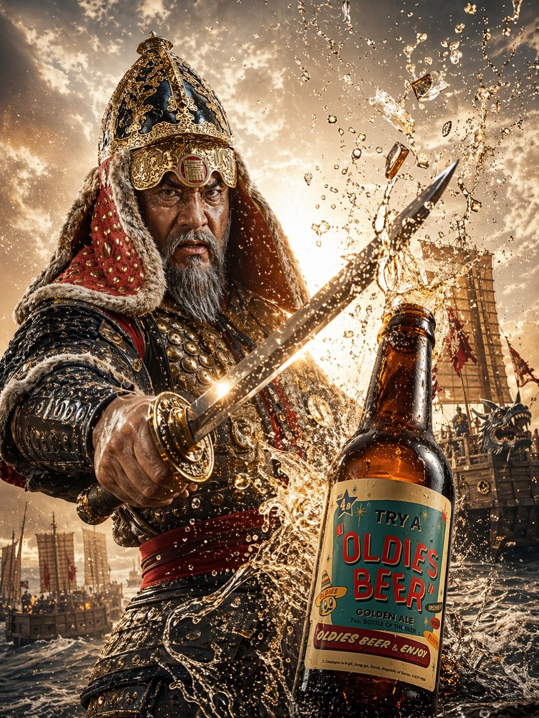 Photo by 올디스 타코 on April 22, 2026. May be an image of ale, beer bottle, sword, poster and text.