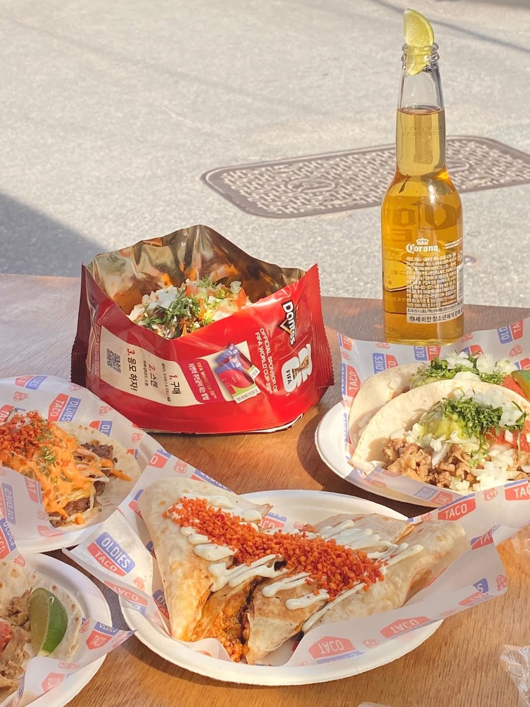 Photo shared by Danz in Seoul on April 23, 2026 tagging @oldiestaco. May be an image of burrito, taco and text.