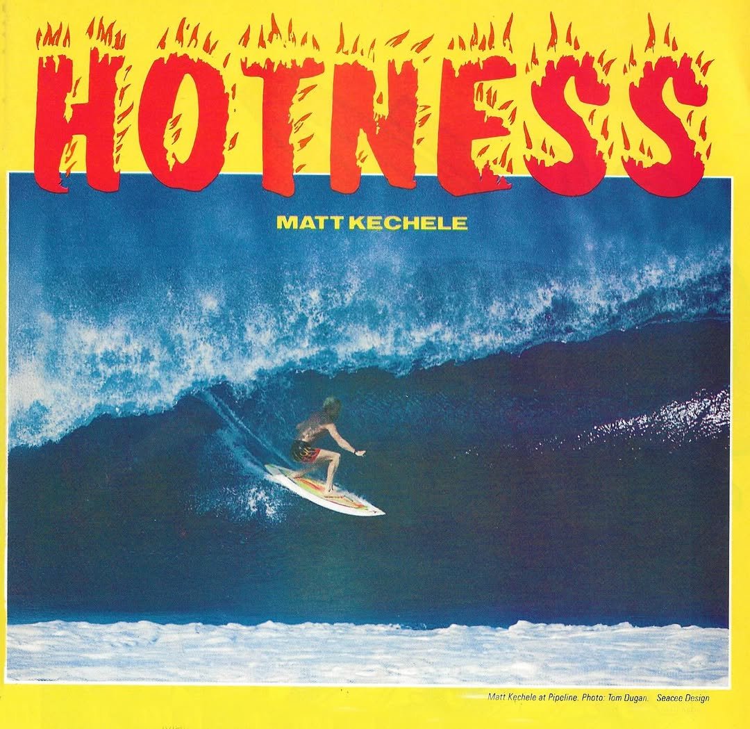 Photo by Aloha in Pipeline, North Shore Oahu, Hawaii. May be an image of surfboard, magazine, wetsuit, poster, water and text.