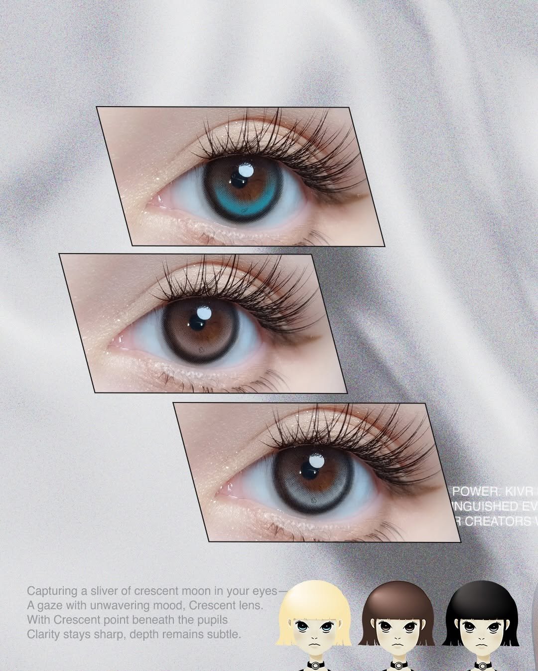 Photo by 오로라렌즈 | 데일리 렌즈맛집 on December 23, 2025. May be an image of text that says 'POWER POWER.KIVR KIVR INGUISHED EV CREATORS Capturing sliver of crescent moon in in your eyes- A gaze gazewithunwaveringmood. with unwavering mood, Crescent lens. With Crescent point beneath ithCrescentpointbeneaththe the pupils Clarity stays sharp, depth remains subtle.'.