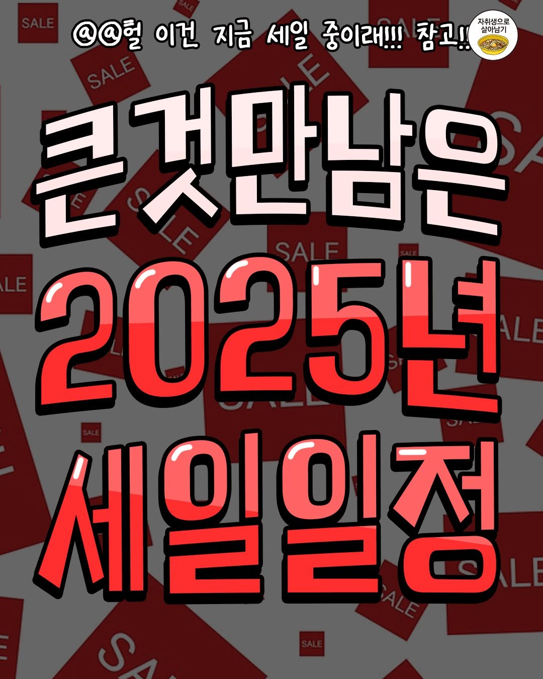 Photo by 자취생으로 살아남기 on September 25, 2025. May be an image of text that says '@@헐 이건 지금 세일 중이래!!! 참고!! 자취생으로 실이님기 큰것만남은 2025년 세일일정 1220 비이이저'.