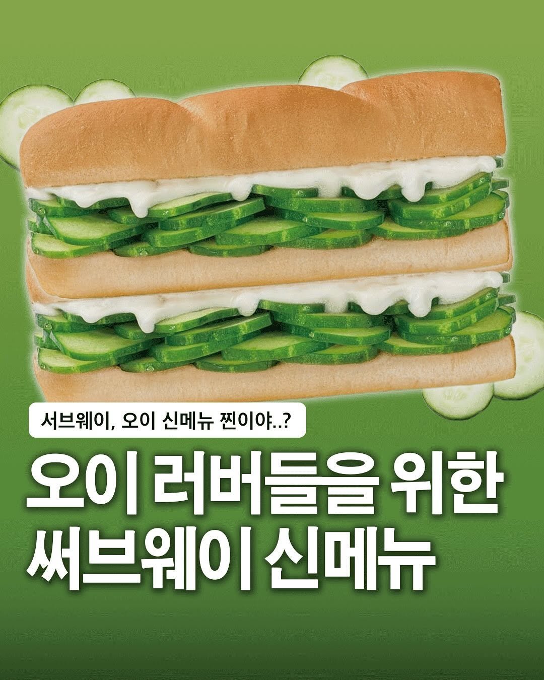 Photo by 자취생으로 살아남기 on May 03, 2025. May be an image of baguette, club sandwich and text that says '서브웨이, 오이 신메뉴 찐이야..? 오이 러버들을 위한 써브웨이 신메뉴'.
