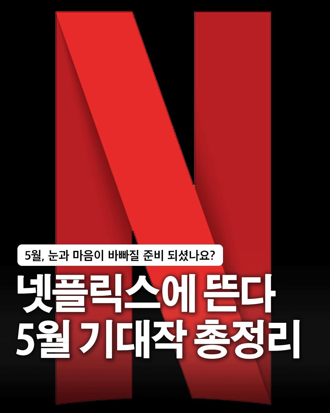 Photo by 자취생으로 살아남기 on May 03, 2025. May be an image of text that says '5월, 눈과 마음이 바빠질 준비 되셨나요? 넷플릭스에 에 뜬다 5월기대작총정리 5월 기대작 총정리'.