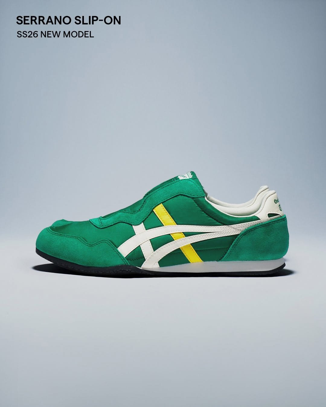 Photo by Onitsuka Tiger Korea on April 18, 2026. May be an image of sneakers and text that says 'SERRANOSLIP-ON SERRANO SLIP-ON -ON SS26NEWMODEL SS26 NEW MODEL'.