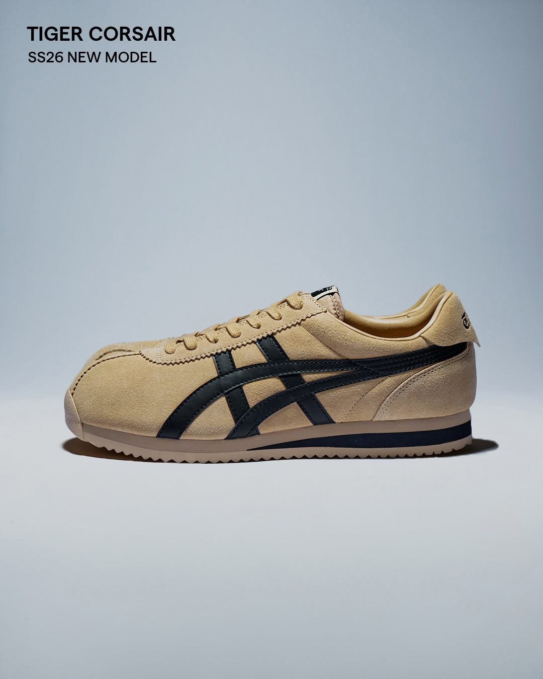Photo by Onitsuka Tiger Korea on February 12, 2026. May be an image of sneakers and text that says 'TIGER CORSAIR SS26NEWMODEL SS26 NEW MODEL'.