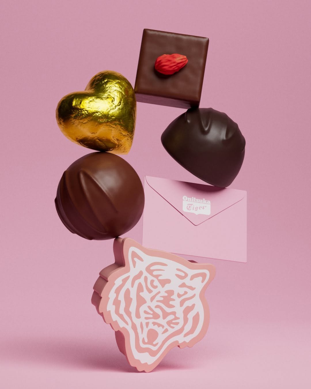 Photo by Onitsuka Tiger Korea on February 13, 2026. May be an image of chocolate bar, heart, truffle, lollipop and text.