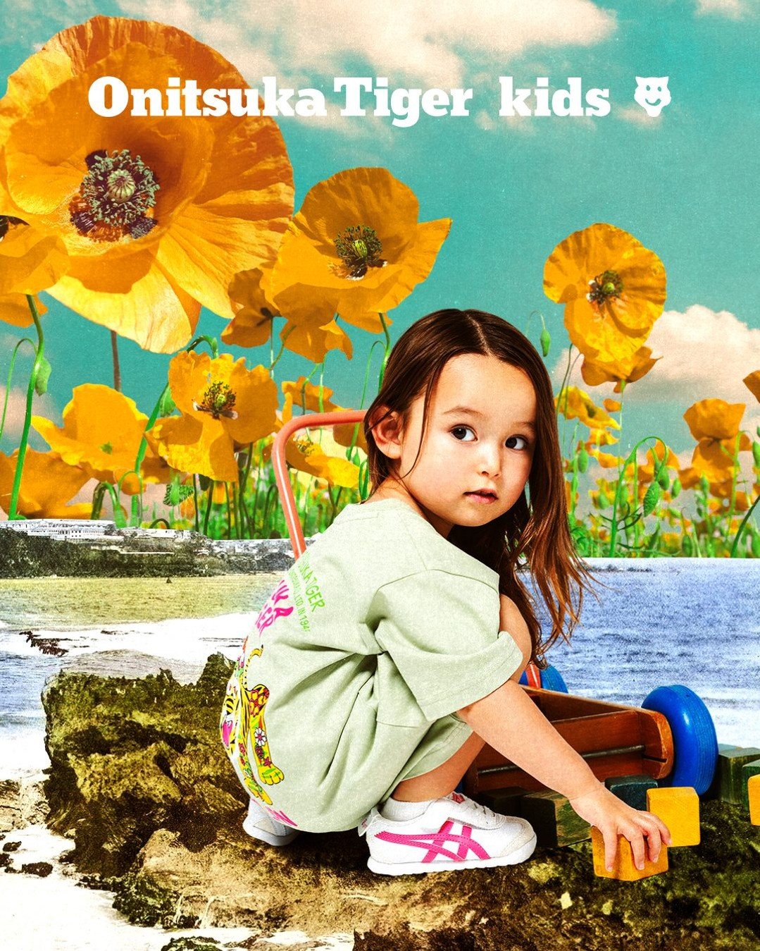 Photo by 오니츠카타이거 코리아 Onitsuka Tiger Korea on August 25, 2025. May be an image of 1 person, child, tiger, poster and text that says 'OnitsukaTige ka Tiger kids Onitsu เ39 83 16 የትዶን'.