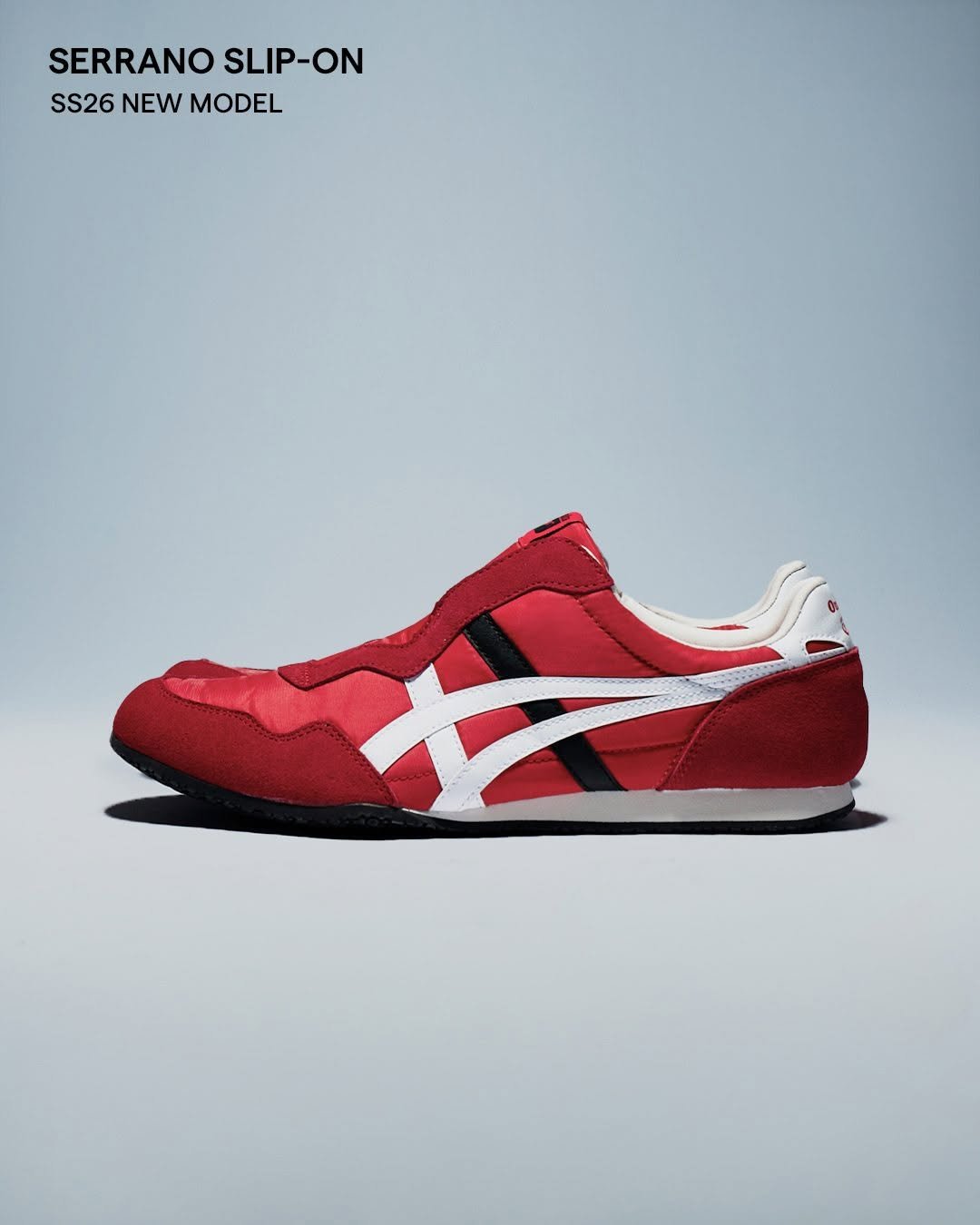 Photo by Onitsuka Tiger Korea on April 18, 2026. May be an image of sneakers and text that says 'SERRANOSLIP-ON SERRANO SLIP-ON -ON SS26NEWMODEL SS26 NEW MODEL'.