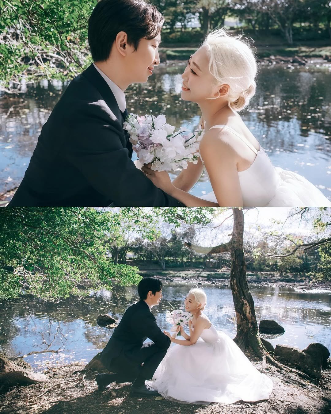 Photo shared by 온리그래퍼 신익수/ 제주스냅 서울스냅 웨딩스냅 커플스냅 on December 02, 2025 tagging @nanige_moment, @iedemo_graphy, @casablrose_dress, and @only.grapher_wedding. May be an image of people kissing, gown, dress, wedding, outdoors and text.