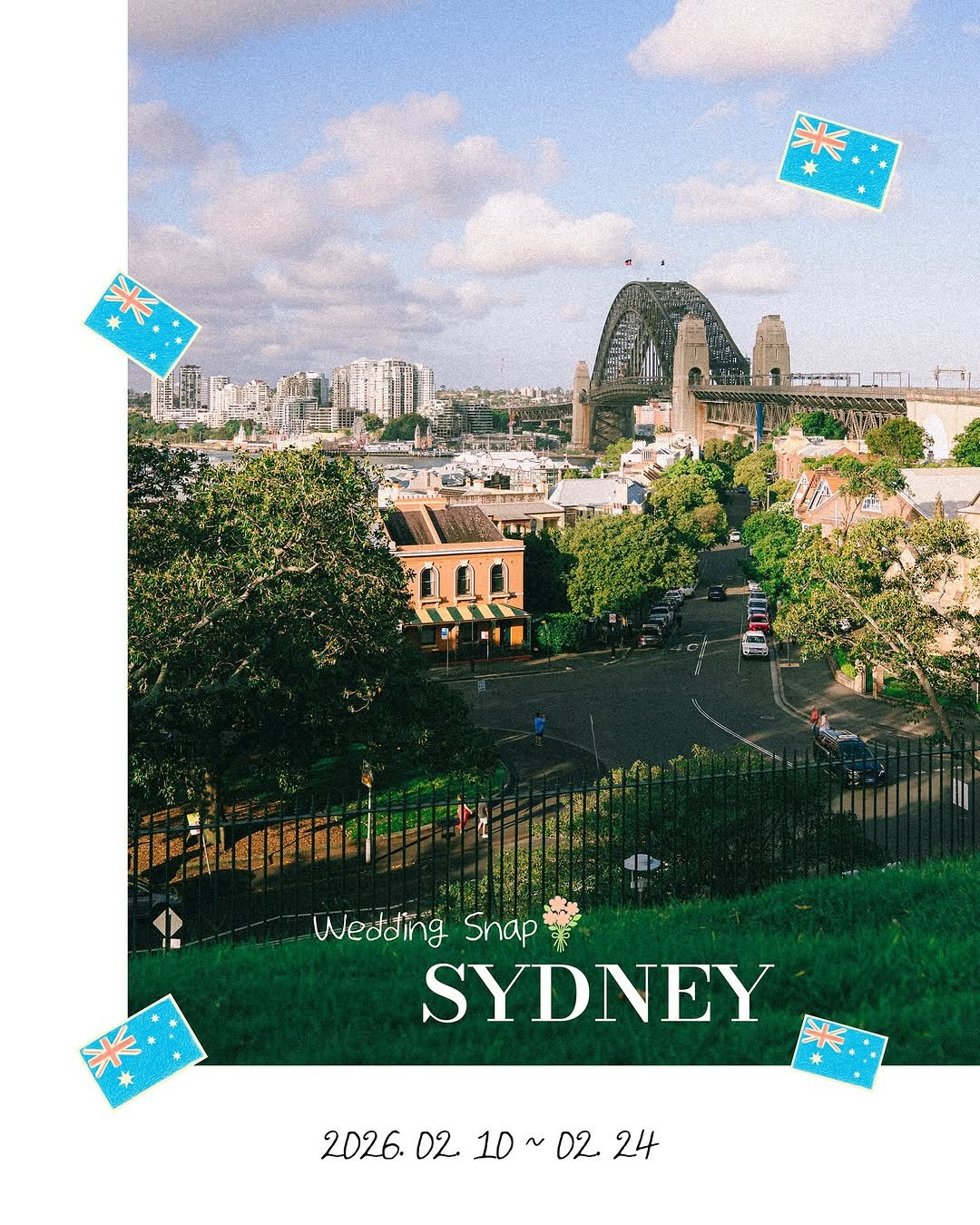 Photo by 온리/신익수 제주스냅 서울스냅 커플스냅 in Sydney, Australia with @only.grapher_wedding. May be an image of card, poster and text that says 'DUT T Wedding Shap SYDNEY 2026. D26.02.1D~02.24 02. 24 02. 10~'.
