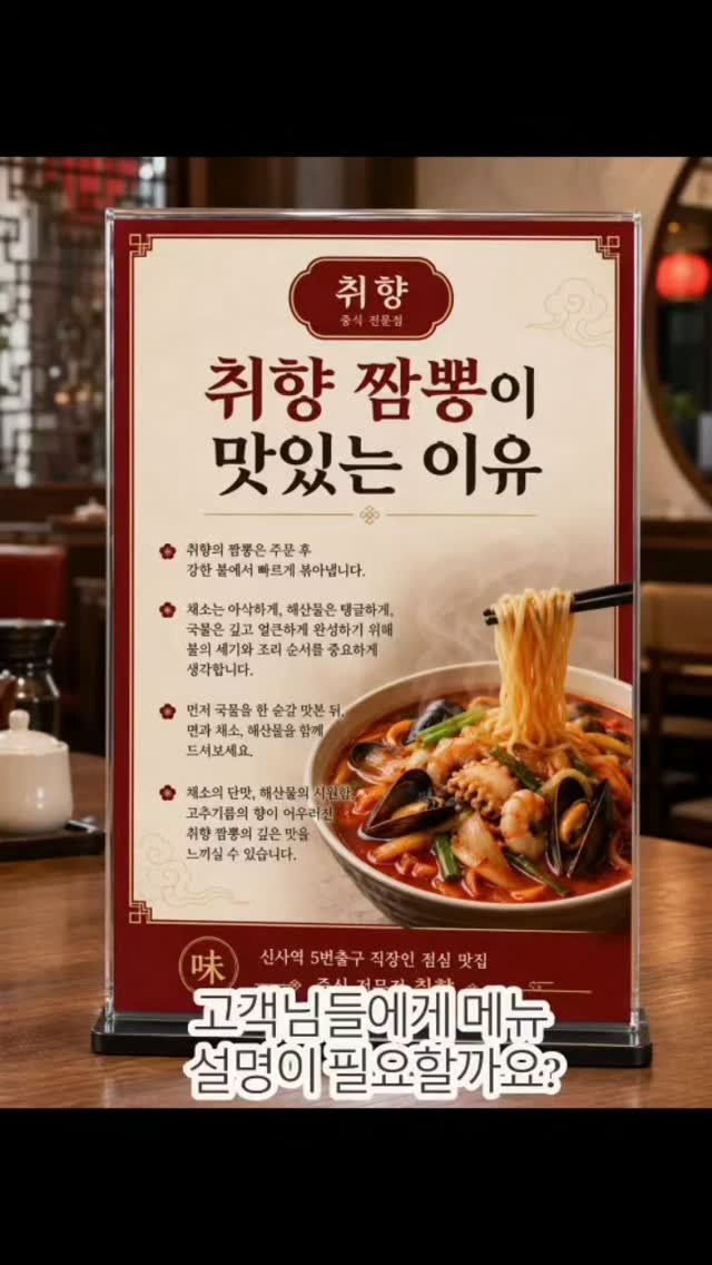 onseller114 게시물 이미지: 메뉴는 가격표가 아니라 고객을 설득하는 설명서입니다.

같은 짬뽕도 그냥 “짬뽕...
