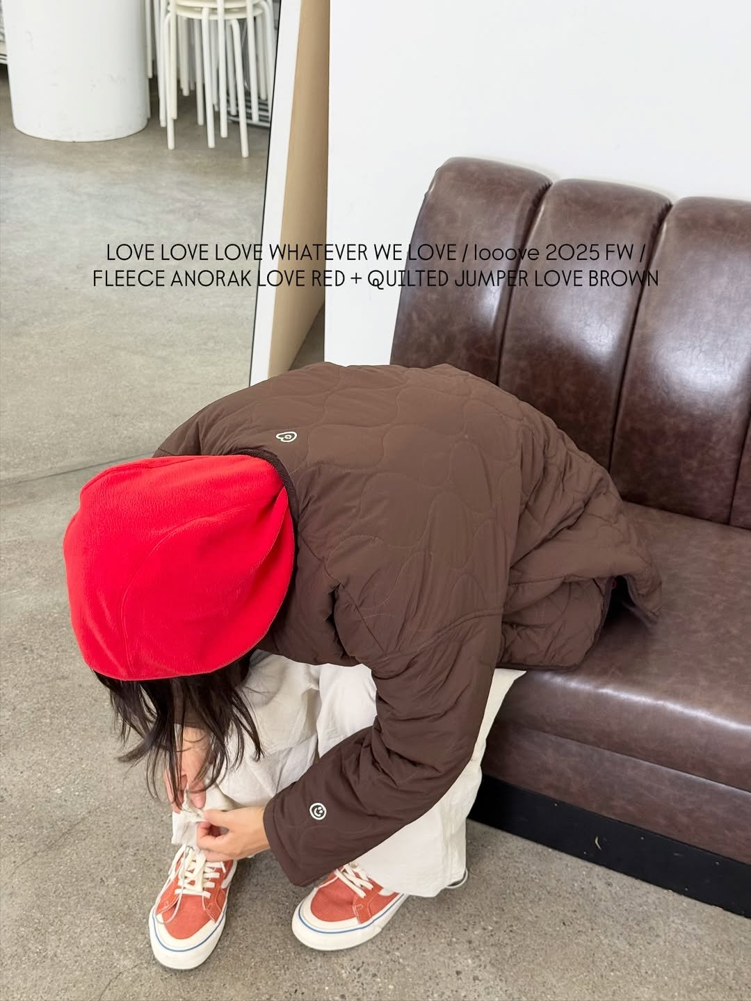 Photo by ooowl on November 10, 2025. May be an image of duffle coat, hat, beret, sweatpants, parka and text that says 'LOVE LOVE LOVE WHA EVER WE ELOVE/looo/e2025FW loooye 2025 2025FW FW FLEECE ANORAK FLEECEANORAKLOVE LOVE RED+QUILT QUIL ED +QUILTEDJUMPE MPERLOVEBRO ERLOVE BRO MPE EAu'.