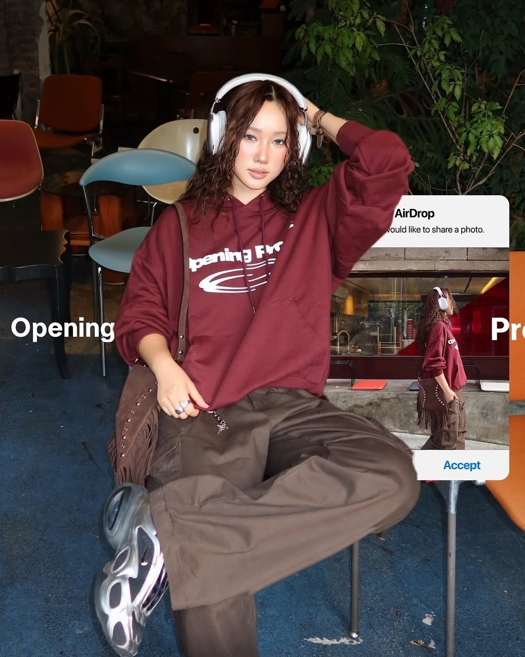 Photo by Opening Project on October 15, 2025. May be an image of ‎parka, top, sweatpants, sweatshirt and ‎text that says '‎AirDrop ould like ket to sharea ouildliketoshareaphoto. shareaphoto. photo, peningEr ﷺ FV genin Opening Pr ဒဓိ- 黑‎'‎‎.