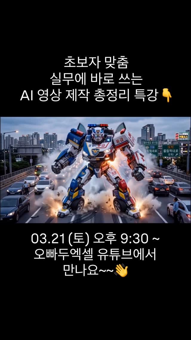 oppaduexcel 게시물 이미지: 실무에 바로 쓰는 AI 영상 제작, 7가지 실전 예제 총정리 특강!
복잡한...