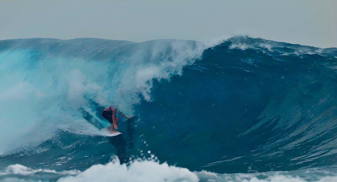 Photo shared by Oscar Langburne on February 26, 2026 tagging @ripcurl, @fcs_surf, @secretsumatra, and @christensonsurfboards. May be an image of surfboard, ocean, water and text.