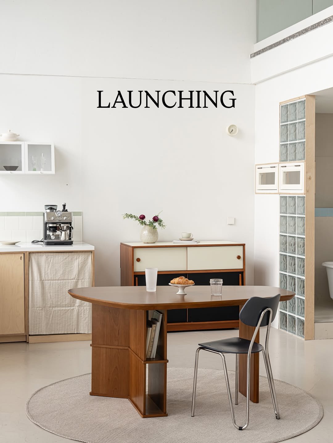 Photo by 오투가구 on January 29, 2026. May be an image of credenza, table, lighting, dining table, desk, bureau, indoors and text that says 'LAUNCHING'.