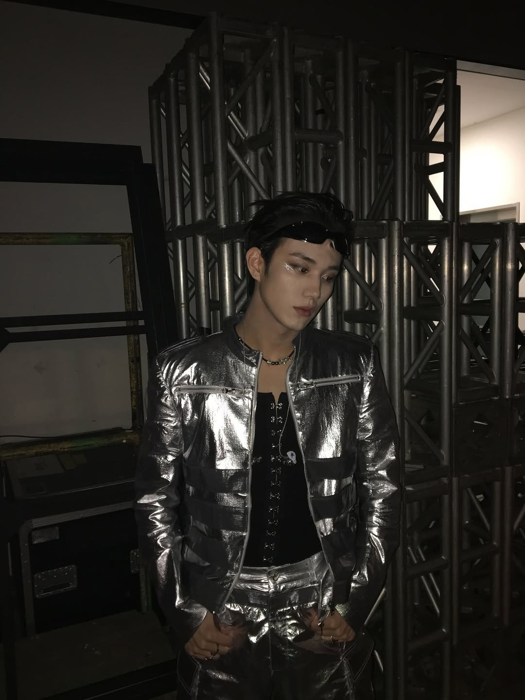 Photo by P1Harmony (피원하모니) on December 20, 2025. May be an image of one or more people, bangs, top, tinfoil, bolo tie and text.