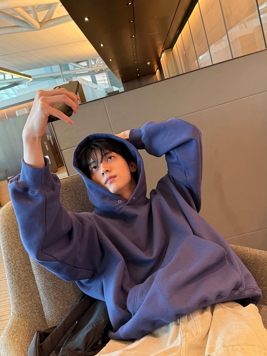 Photo by SOOBIN Of TXT on March 24, 2026. May be an image of cloak, sweatshirt, top, sweatpants and text.