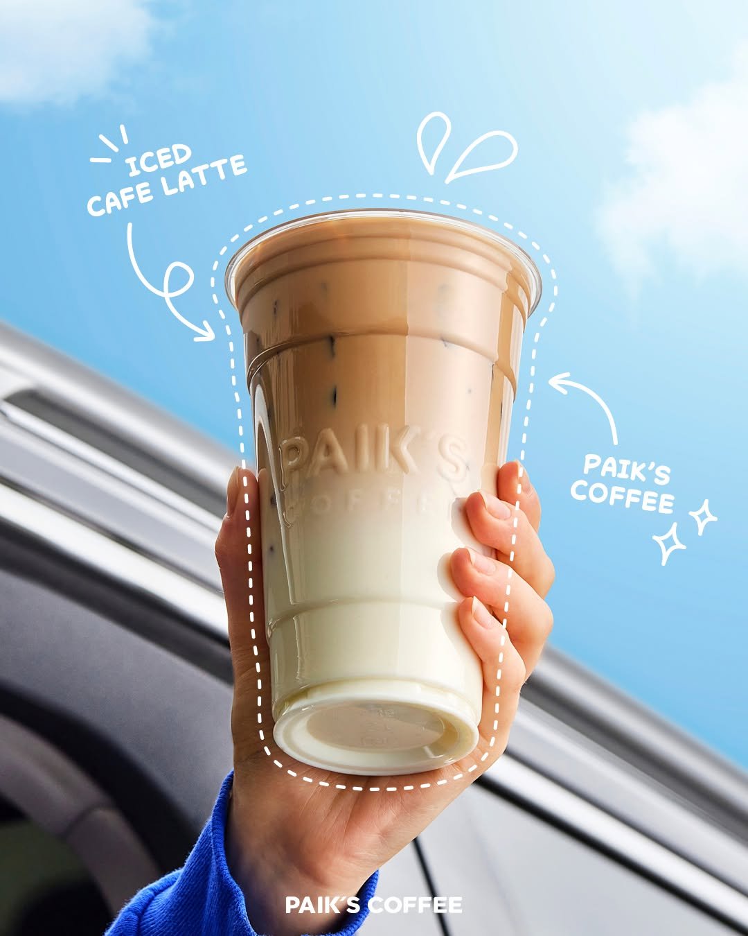 Photo by 빽다방 on October 05, 2025. May be an image of 1 person, coffee, smoothie and text that says 'ICED LATTE LATTE CAFE و P0 PAIK CONET PAIK'S COFFEE PAIK'S PAIK'SCOFFEE COFFEE'.