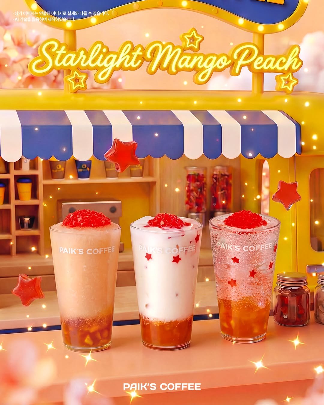 Photo by 빽다방 on March 13, 2026. May be an image of mango, smoothie, whipped cream and text.