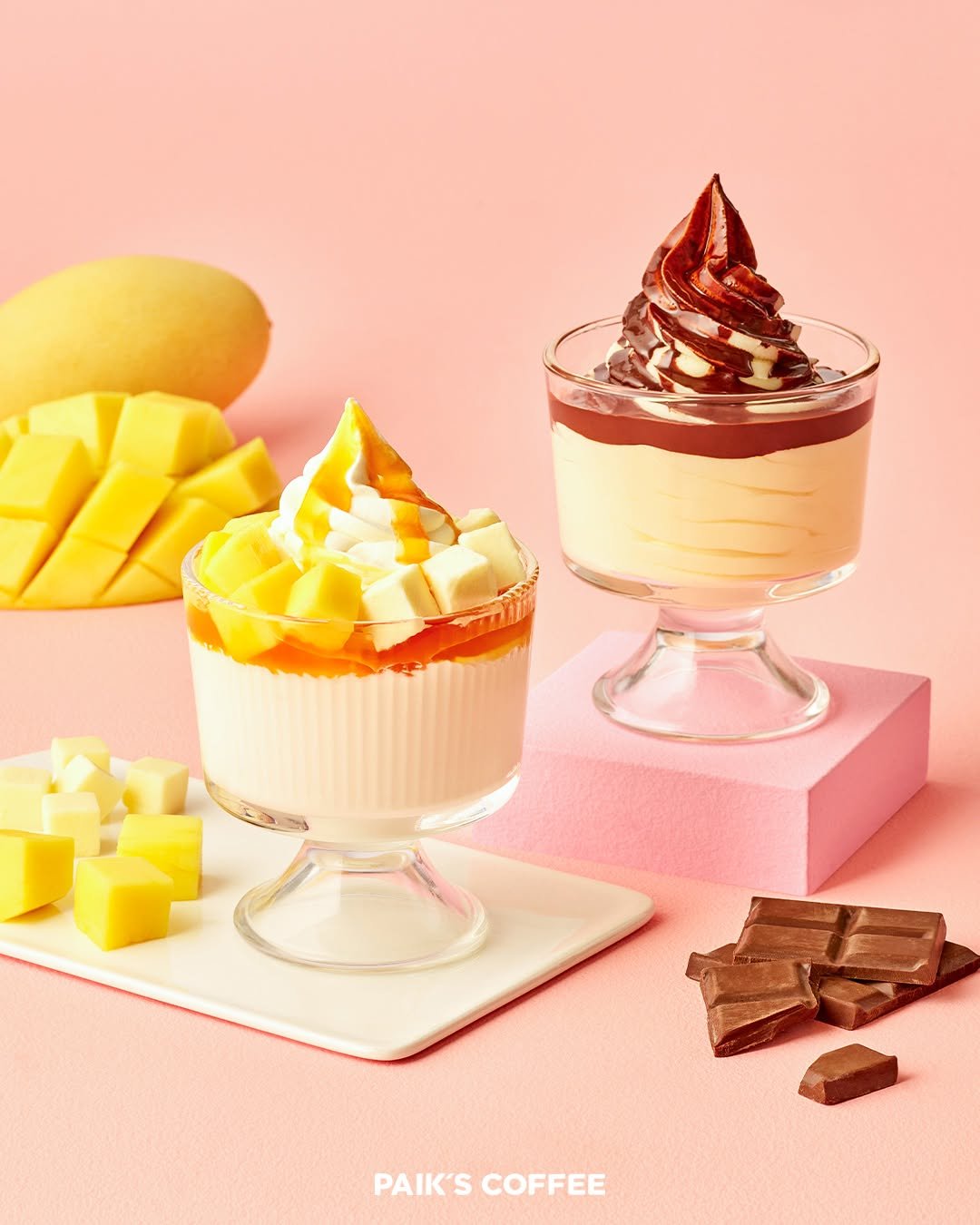 Photo by 빽다방 on August 21, 2025. May be an image of gelato, mango, whipped cream, yogurt, wafer and text that says 'PAIK'S PAIK'SCOFFEE COFFEE'.