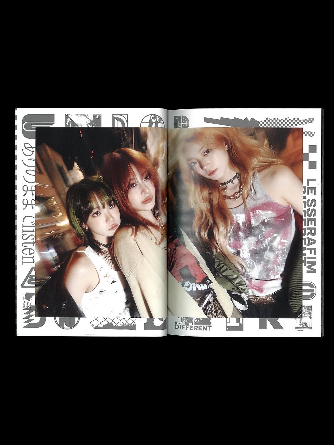 Photo shared by paper press on November 03, 2025 tagging @le_sserafim. May be an image of one or more people, bangs, polaroid, magazine, poster and text.