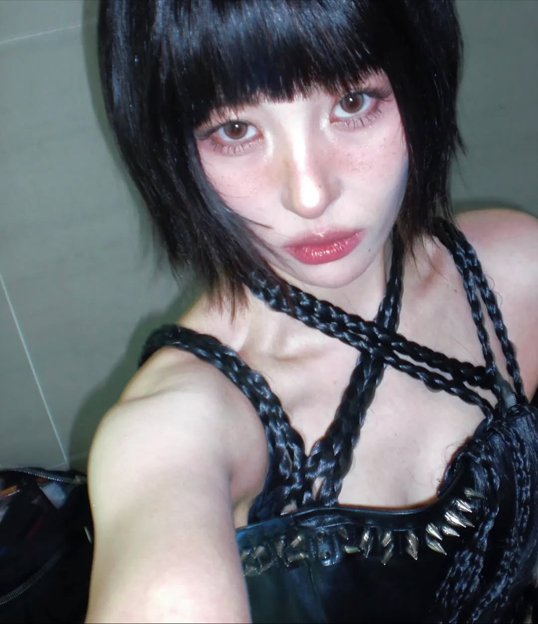 Photo shared by 이나 | Ena on November 25, 2025 tagging @enathin9. May be an image of one or more people, makeup, eye patch and text.