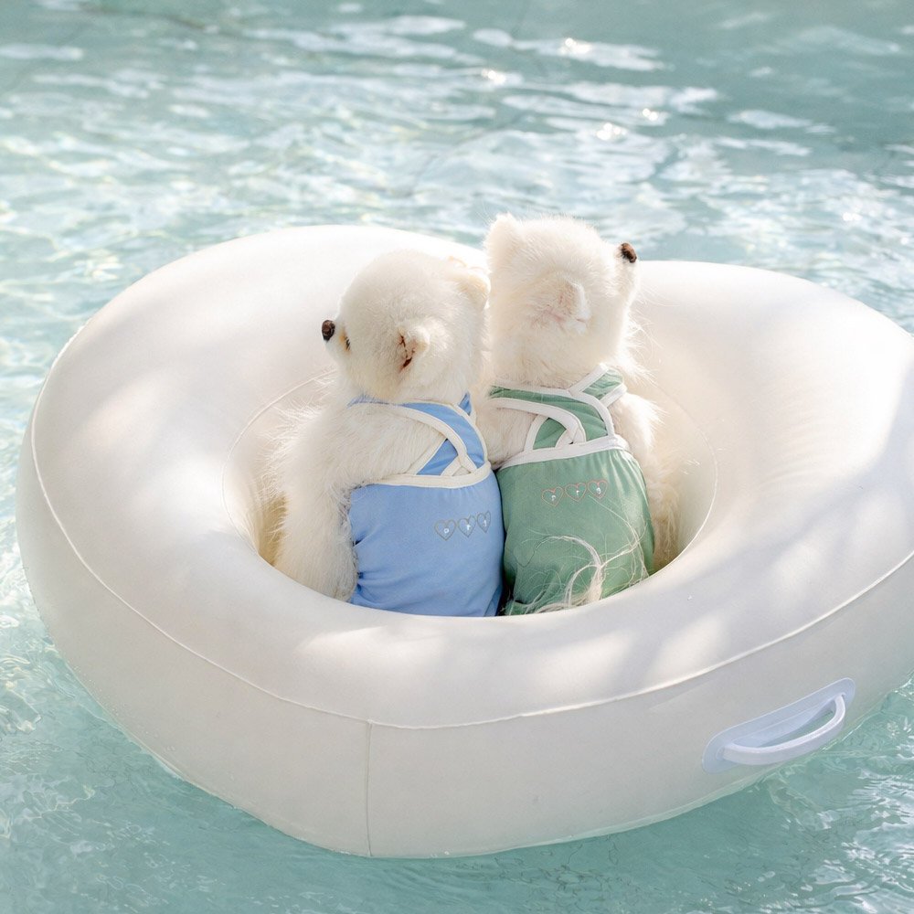 Photo by 반려동물 라이프스타일 브랜드 | 페리가토 Perrigato on April 05, 2026. May be an image of bear, deck chair, raft, beanbag chair, pool and text.