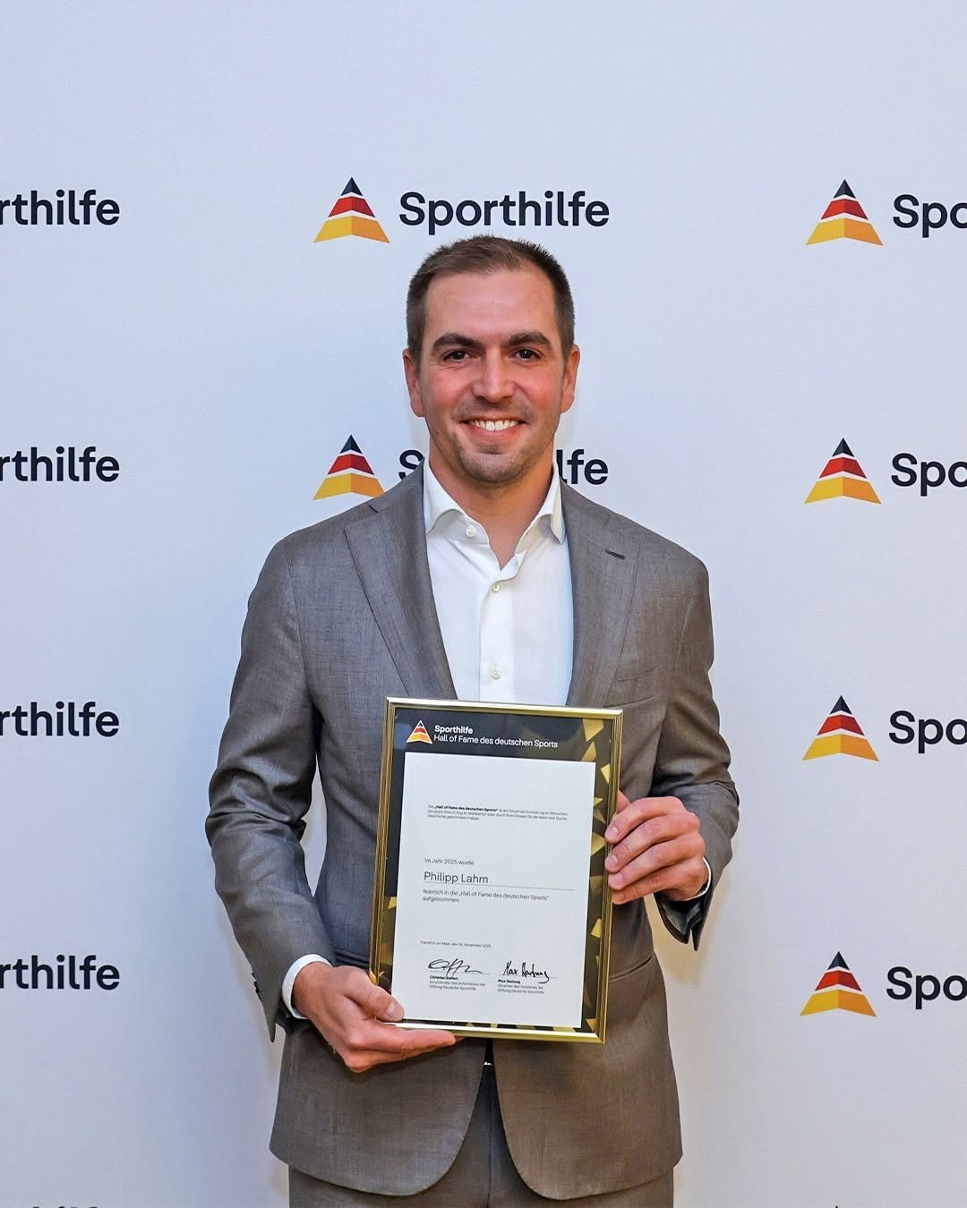 Photo shared by Philipp Lahm on November 20, 2025 tagging @sporthilfe. May be an image of office and text.