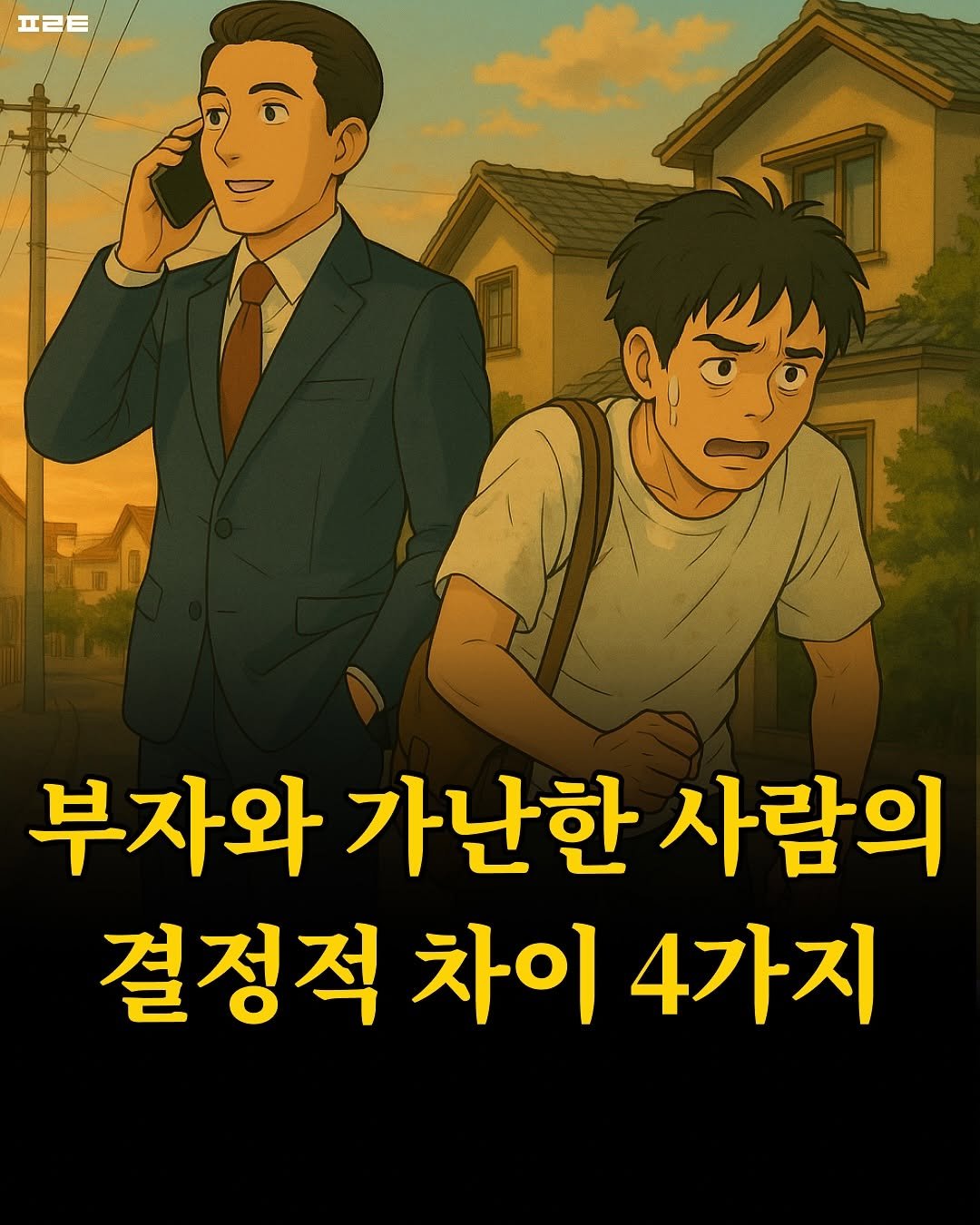 Photo by 1분 책방 | 동기부여 자기계발 철학 성공 심리 on August 12, 2025. May be a cartoon of poster and text that says 'ㅍㄹㅌ ንው 1 부자와 가난한 사람의 결정적 차이 4가지'.
