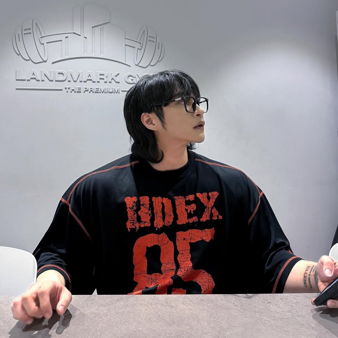 Photo shared by 조준 (Jun Cho) on June 10, 2025 tagging @hdex__official. May be an image of one or more people, bangs, top and text.