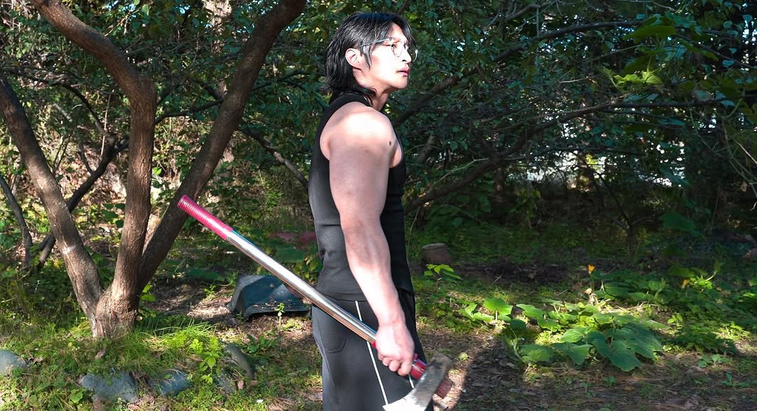 Photo shared by 조준 (Jun Cho) on October 22, 2025 tagging @hdex__official. May be an image of sword, axe and text.