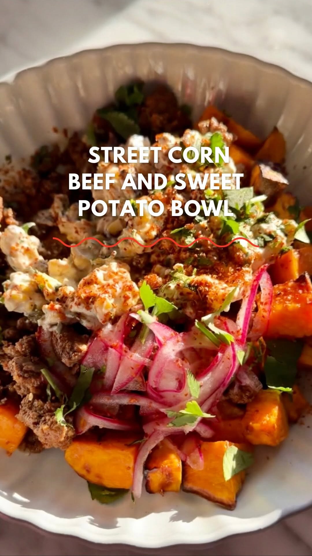 pinchofyum 게시물 이미지: Sweet potatoes, seasoned ground beef, pickled...