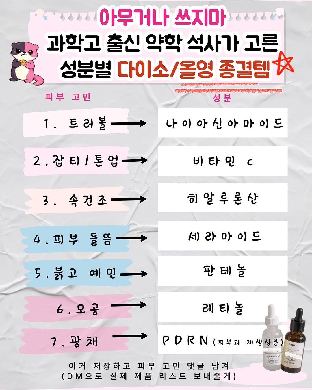 pink._.soodal 게시물 이미지: 아무거나 쓰지 마세요.
피부 변화는 사용하는 성분의 누적에 따라 달라집니다.
과학고...
