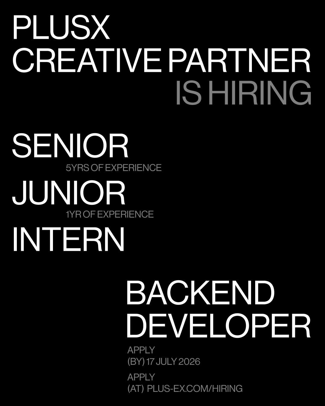 plusx_creative 게시물 이미지: We're Hiring Backend Developers!
— Intern,...