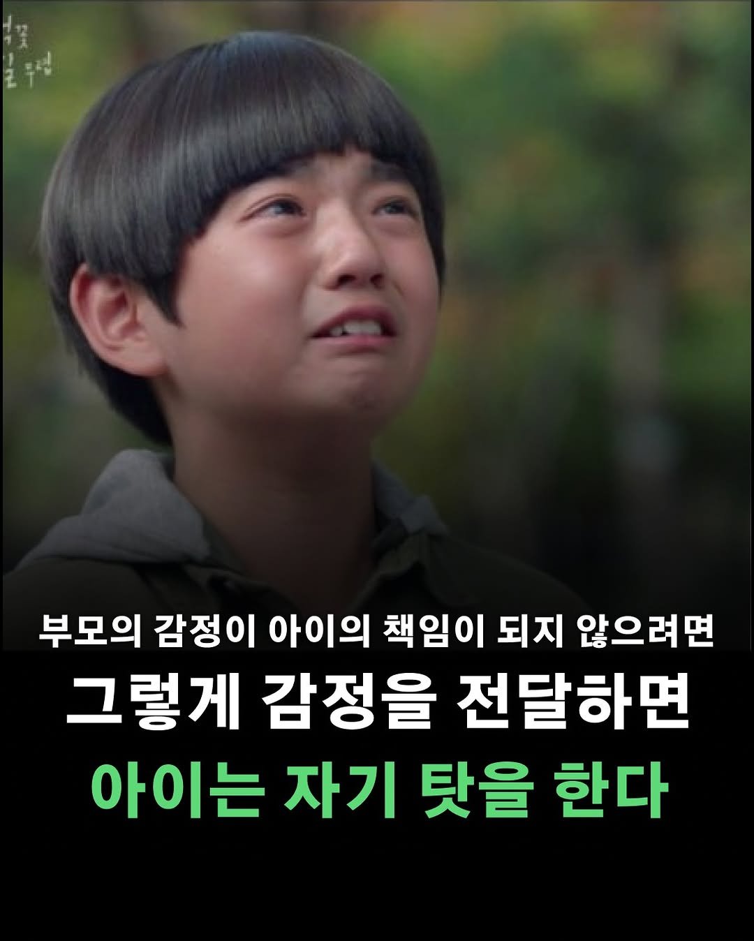 Photo by 포르체 on February 10, 2026. May be an image of text that says '부모의 감정이 아이의 책임이 되지 않으려면 그렇게 감정을 전달하면 아이는 자기 탓을 한다'.