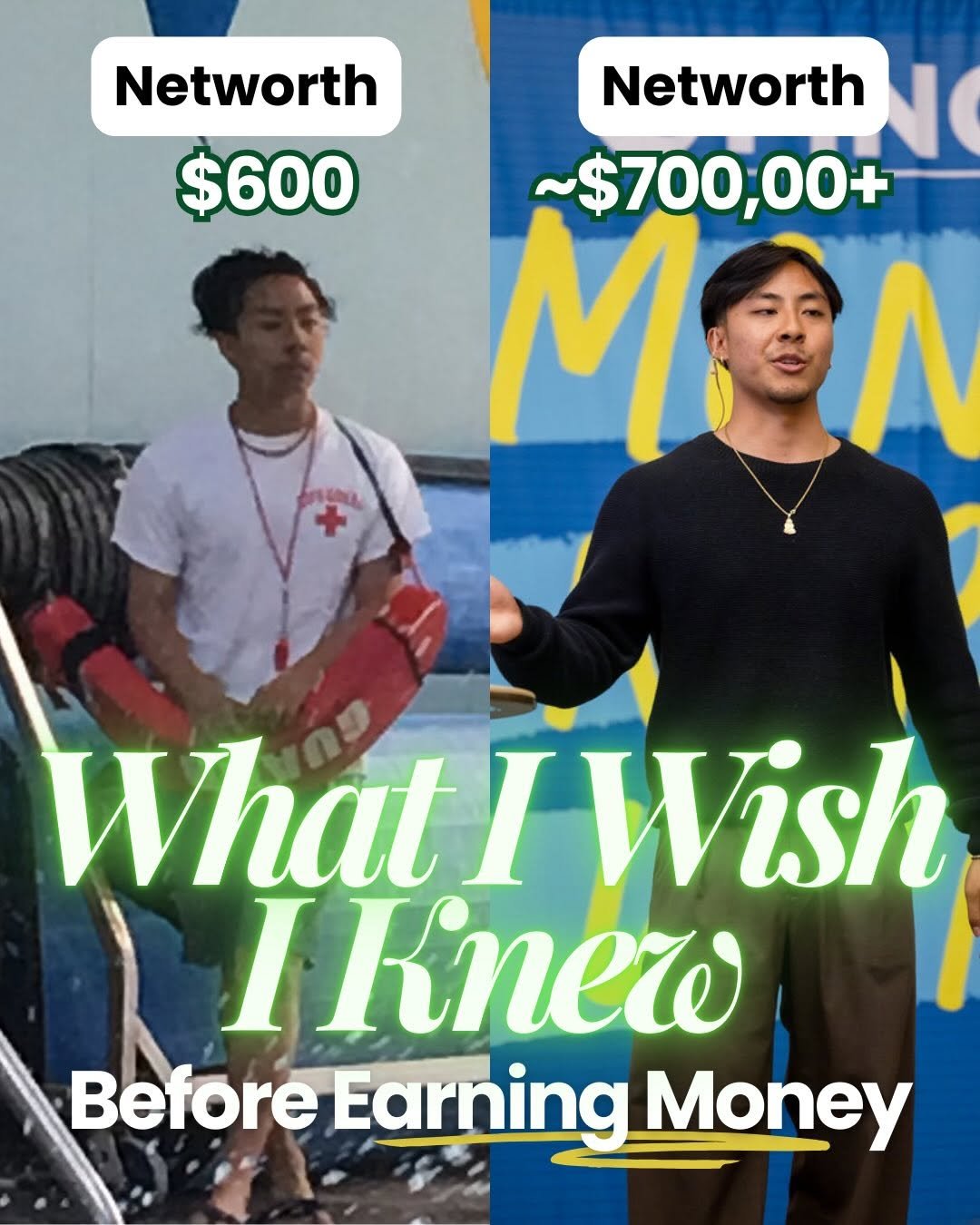 Photo by Angelo Castillo on December 09, 2025. May be a meme of money, card, magazine, poster and text that says 'Networth $600 Networth ~$700,00+ 00 M Μ WhatIWish What /Wish Iknew BeforeEarhingMoney Before Earning Money'.