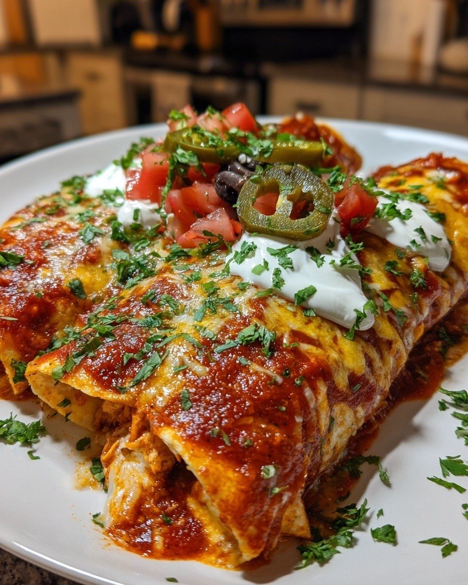 Photo by Protein & Cottage Kitchen on March 15, 2026. May be an image of burrito, enchilada, sauce and text.