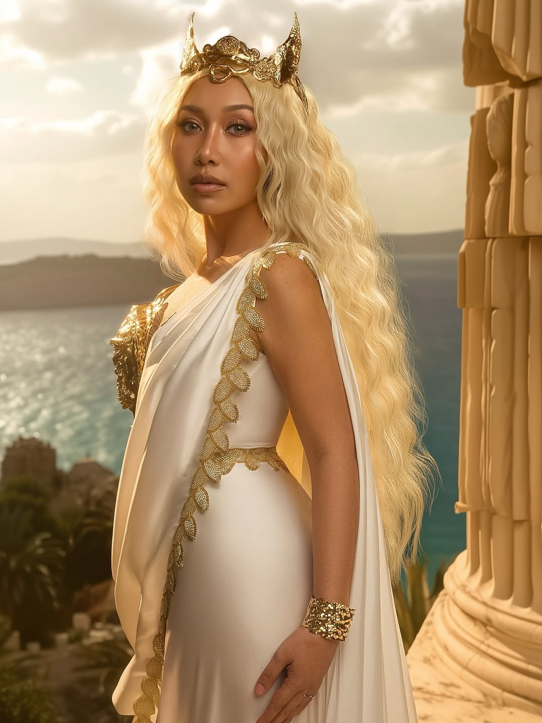 Photo by Gunpirom Wisadsing on October 29, 2025. May be an image of one or more people, makeup, gown, headdress, costume, dress and text.