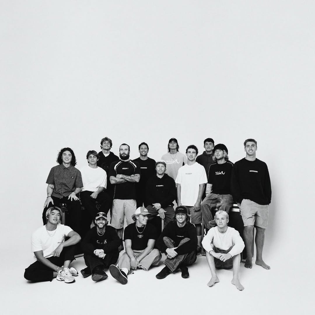 Photo shared by Quiksilver on January 01, 2026 tagging @kanoaigarashi, @sammycarlson1, @travisrice, @mikeywright69, @wernistock, @miles_falcon, @floresjeremy, @lungislabb, @riowaida_, @marco_mignot, @hughievaughan, @tim_sivignon, @alan_jr_cleland, @matt.etxebarne, and @naludeodato. May be a black-and-white image of one or more people, people standing and text.