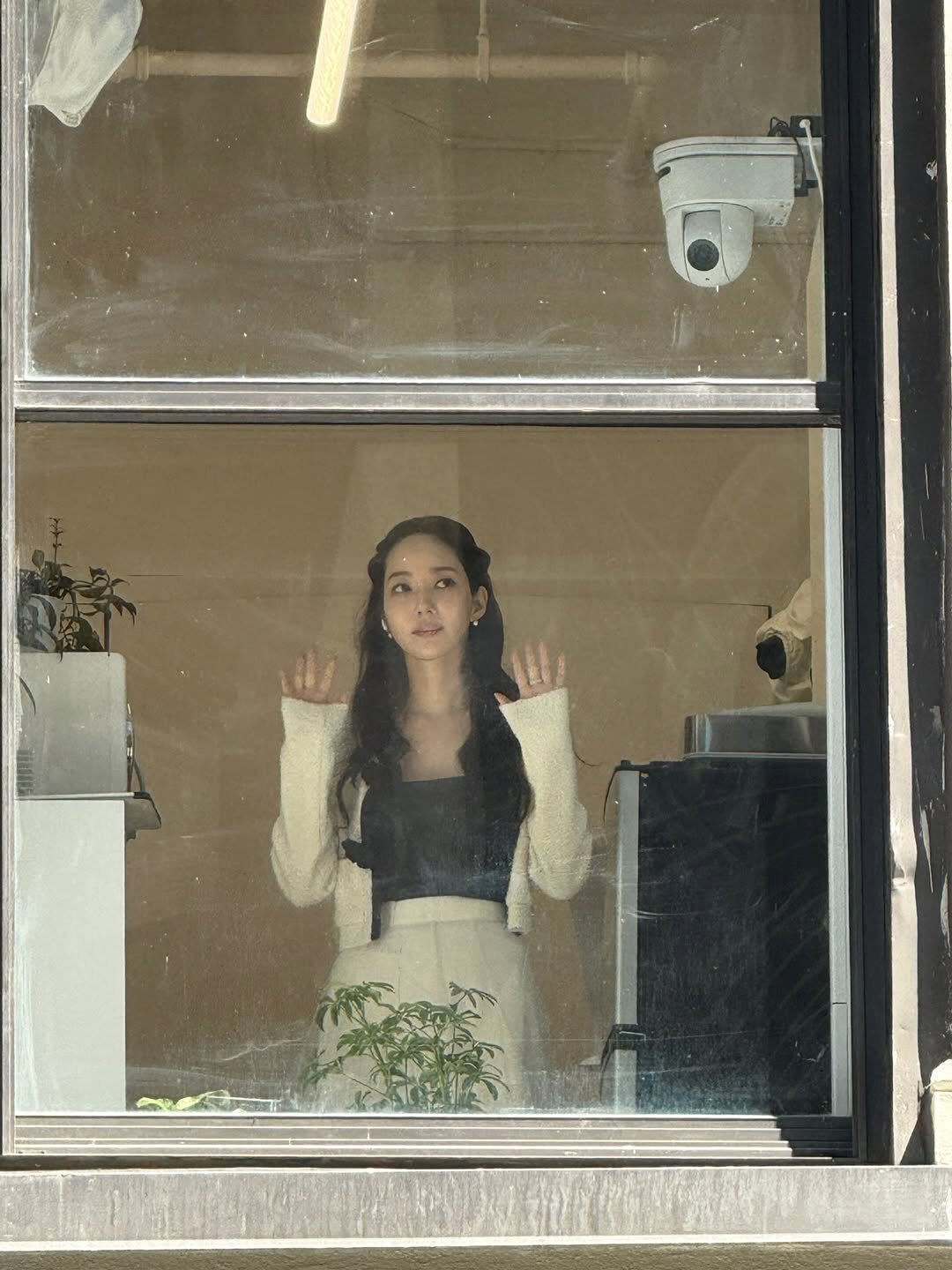 Photo by 박민영 Park Min Young on August 19, 2025. May be an image of 1 person, miniskirt, window and text.