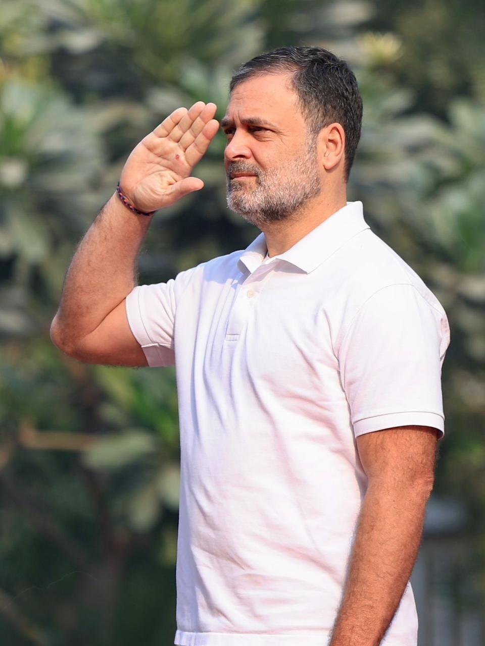 Photo shared by Rahul Gandhi on December 27, 2025 tagging @incindia, and @bharatjodo. May be an image of one or more people, beard, people smiling, people standing, outdoors and text.