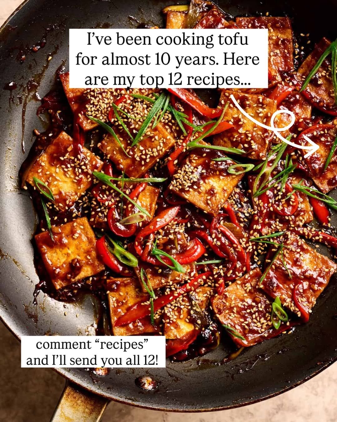 Photo by Nisha Vora | Vegan Recipes on January 13, 2026. May be an image of tofu, eggplant, soy sauce and text that says 'I've been cooking tofu for almost 10 years. Here are my top 12 recipes... comment"recipes" comment "recipes" andrllsendyouall12 and I'll send you all 12!'.