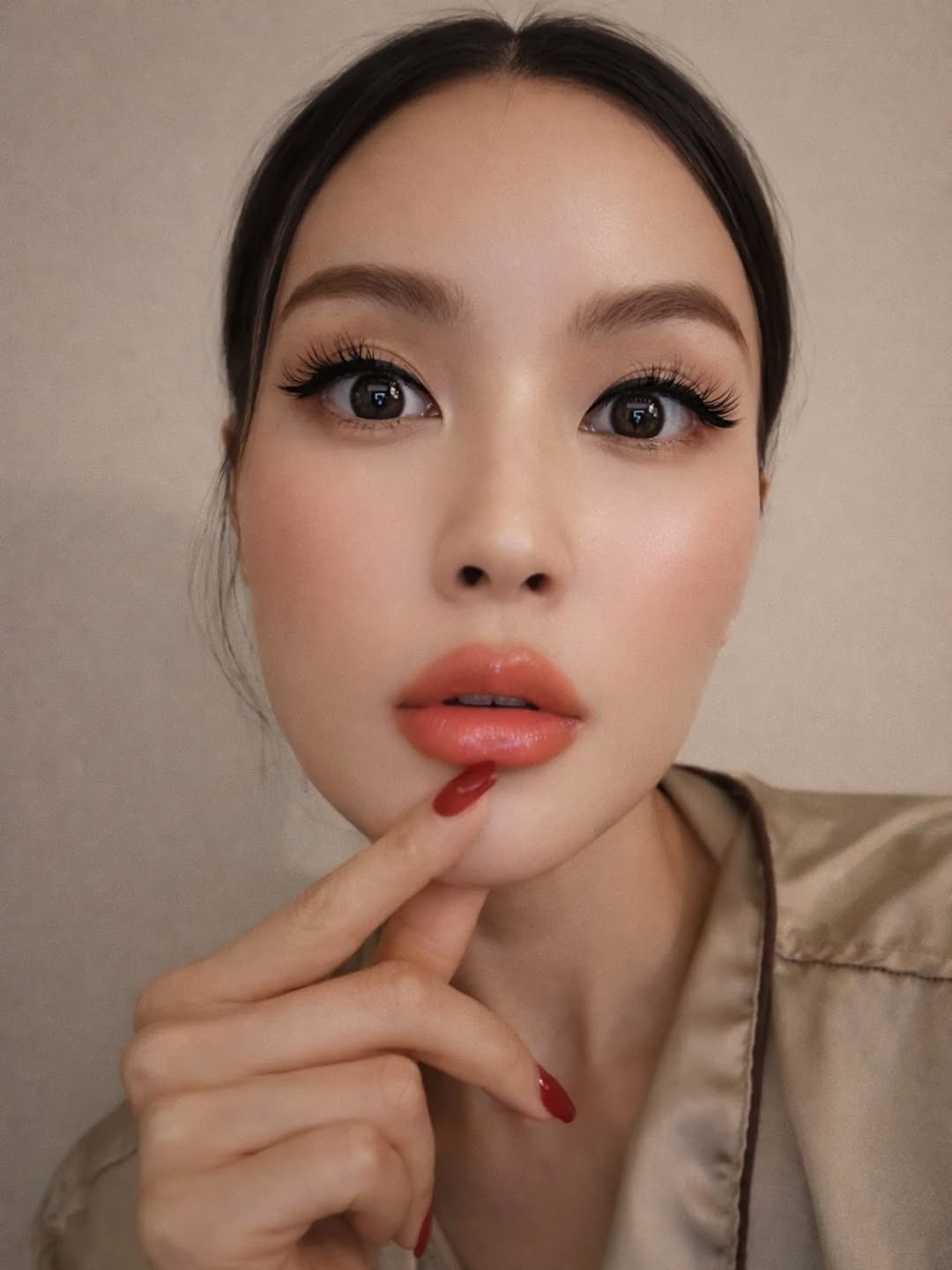 Photo by 이모란 on February 03, 2026. May be a closeup of one or more people, hair, eyeliner, makeup, lipstick and text.