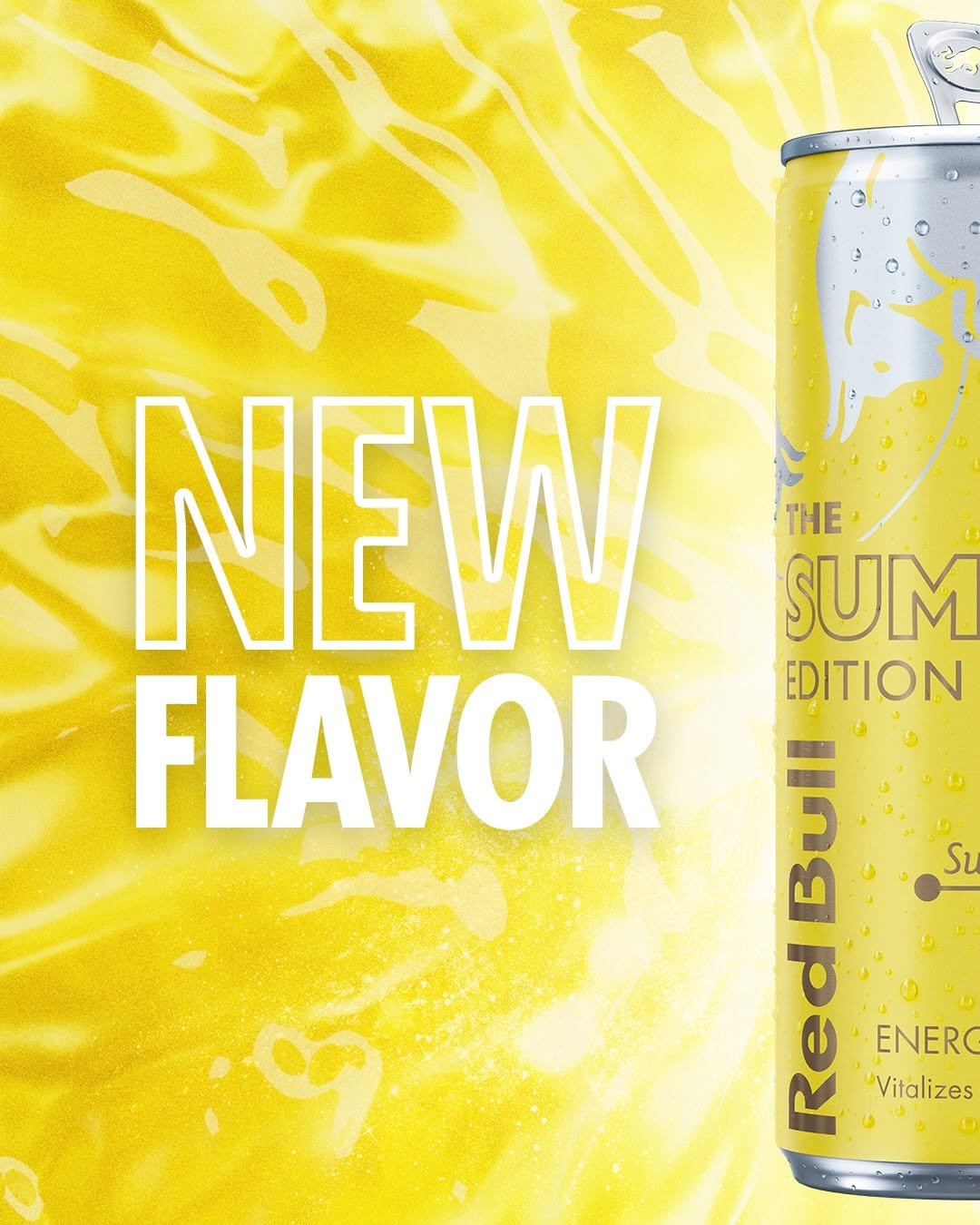 Photo by Red Bull on April 27, 2026. May be an image of juice, lemonade, sparkling water and text that says 'NEW THE SUM FLAVOR EDITION Ss አወዳ Celan 5 ENER Vitalizes Su'.
