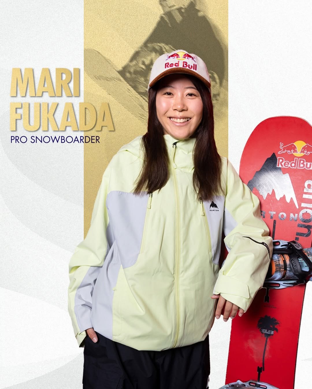 Photo shared by Red Bull Japan🇯🇵 on March 02, 2026 tagging @mari54ff. May be an image of ‎parka, sportswear and ‎text that says '‎Red RedBull Bull MARI FUKADA PRO SNOWBOARDER Me6H ممشر۴ රරද් RedBu TON‎'‎‎.