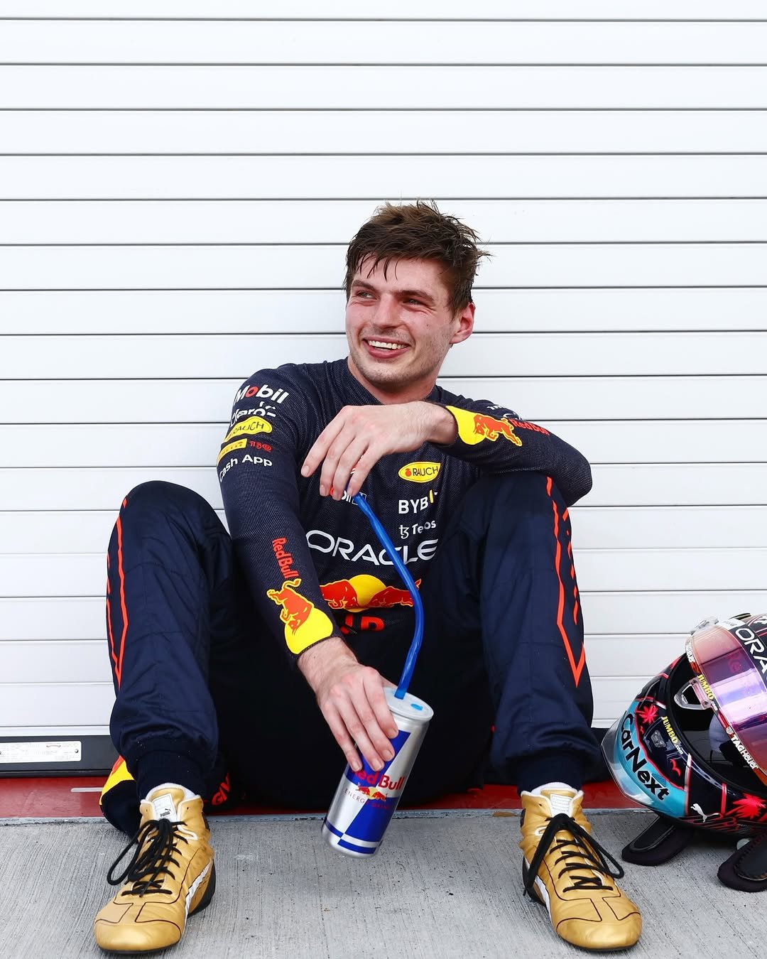 Photo shared by Oracle Red Bull Racing on April 27, 2026 tagging @maxverstappen1. May be an image of ‎racing vehicles, sportswear, race car, helmet and ‎text that says '‎bil വ- 신속 APP BRUCH BYB I3TeDs RedBul ORACLE LE OR Bu ижH.. lext TAGHINON ווועך‎'‎‎.