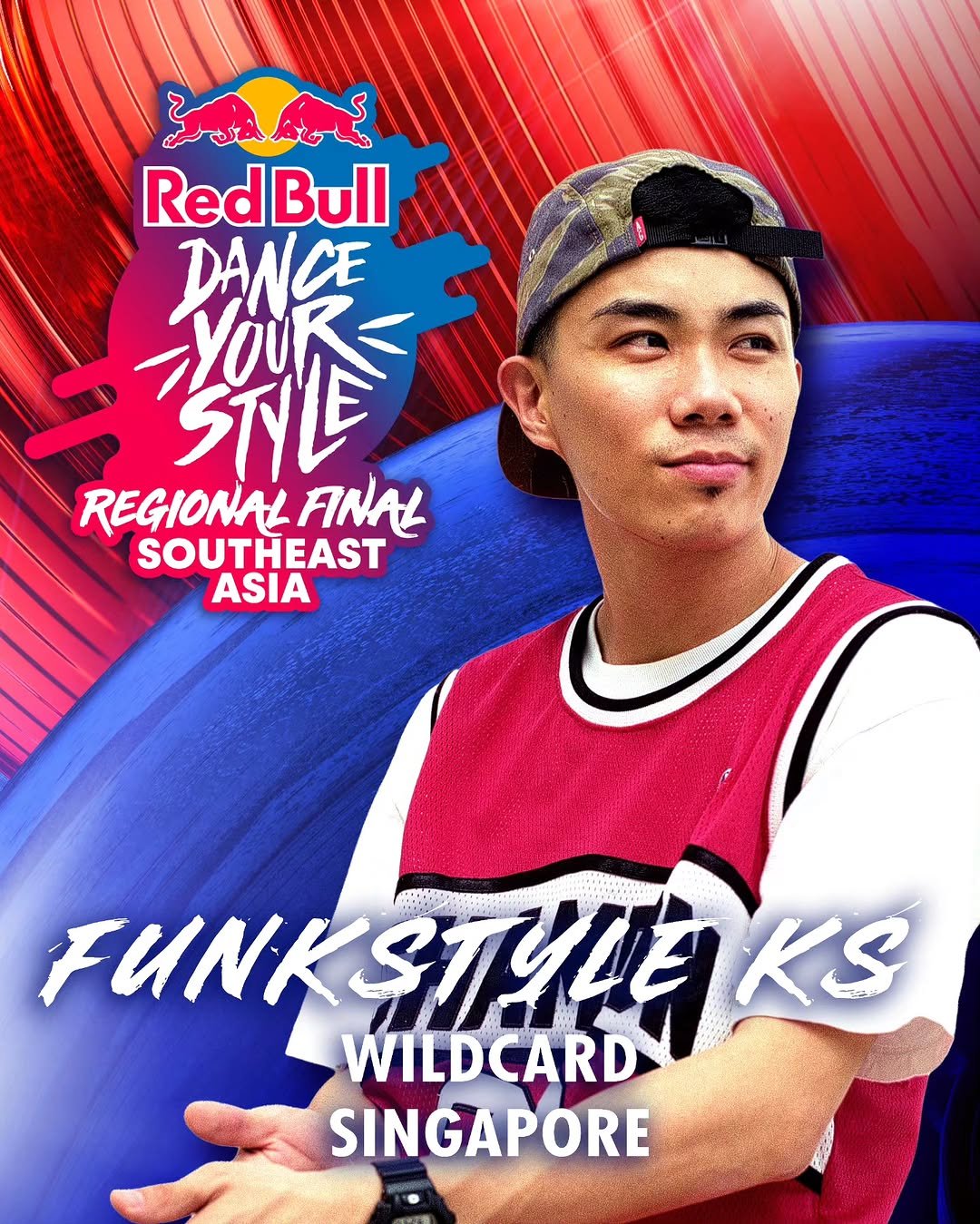 Photo shared by Red Bull Singapore on April 19, 2026 tagging @funkstyle_ks. May be an image of poster and text that says 'SAAE Red RedBull Bull DANGE 禁运 YOUK YOU REGIONAL REGIONALAINAL FINAL SOUTHEAST ASIA FUNKS KR WILDCARD STyLaKS Ty KS SINGAPORE'.