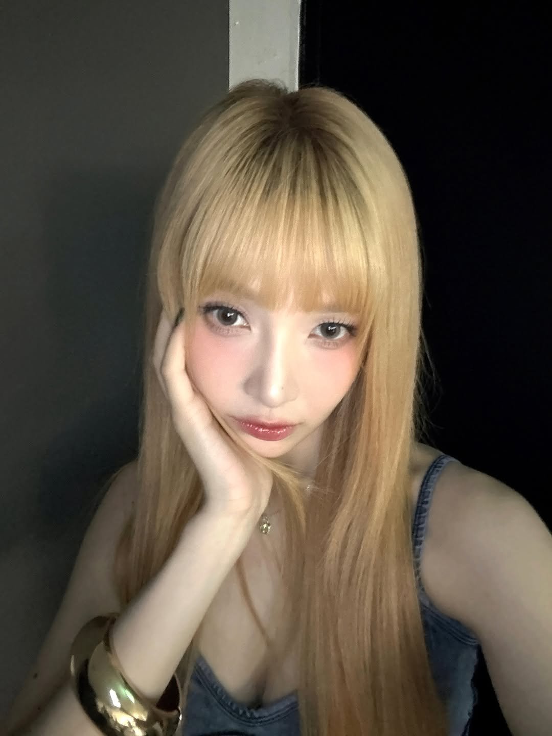 Photo by Red Velvet Official on October 03, 2025. May be a selfie of one or more people, bangs, blonde hair, makeup and text.